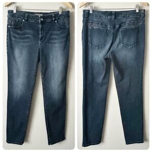 Chico's So Slimming Size 1 Rhinestone Embellished Slim Ankle Jeans size 8